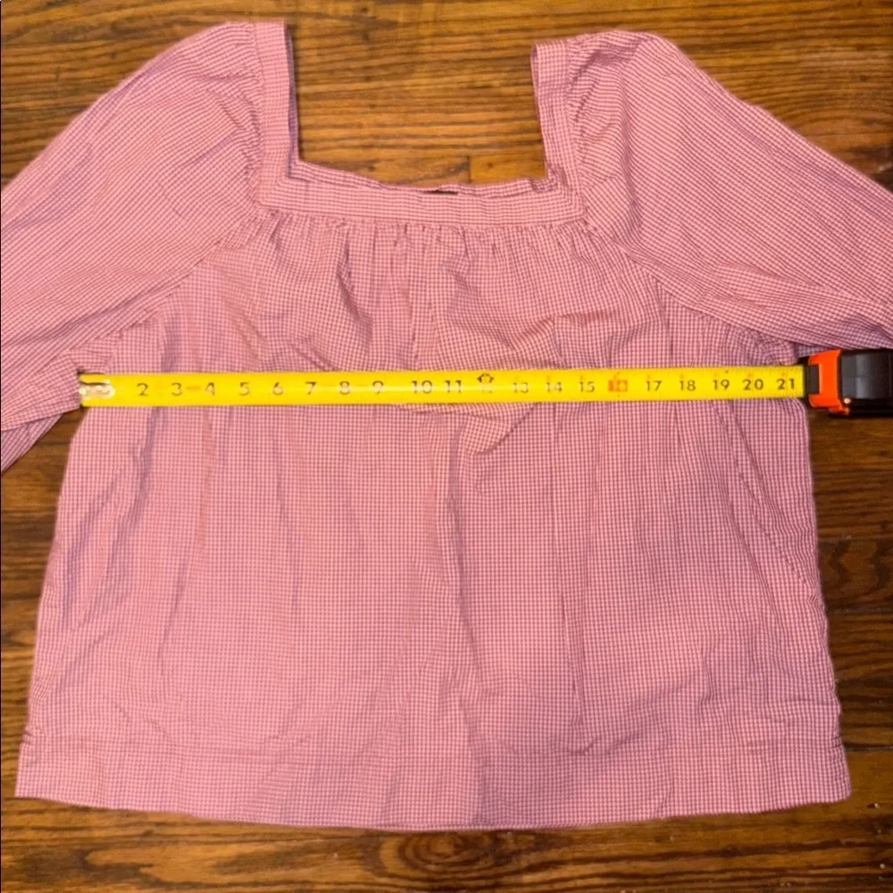 J.Crew Pink Gingham Square Neck Peasant Blouse Cottagecore Cotton XL